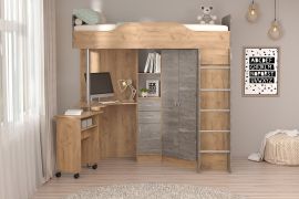 Кровать-чердак Бриз-1 УНИ (Дуб Крафт золотой/Камень тёмный) | фото